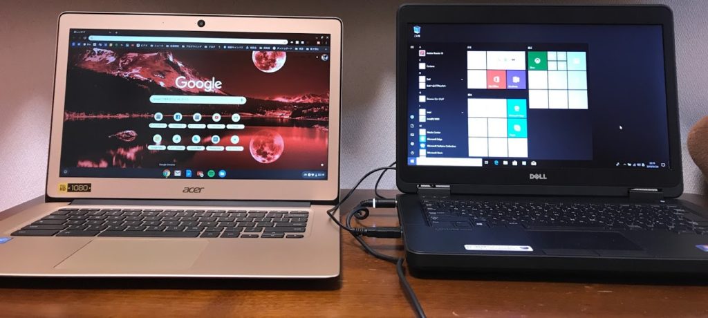左：ChromeBook ($299)と右：今回入手したWindows PC